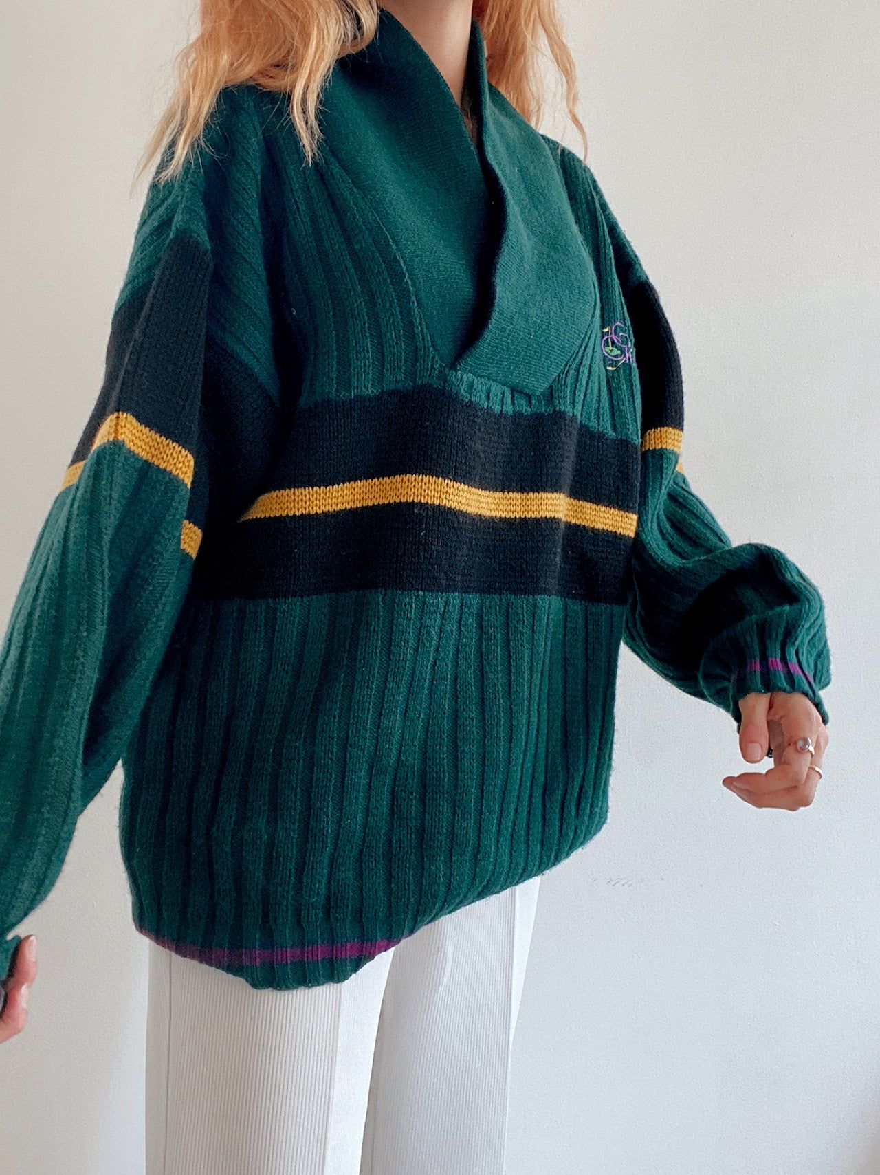 Pull vintage en laine vert L