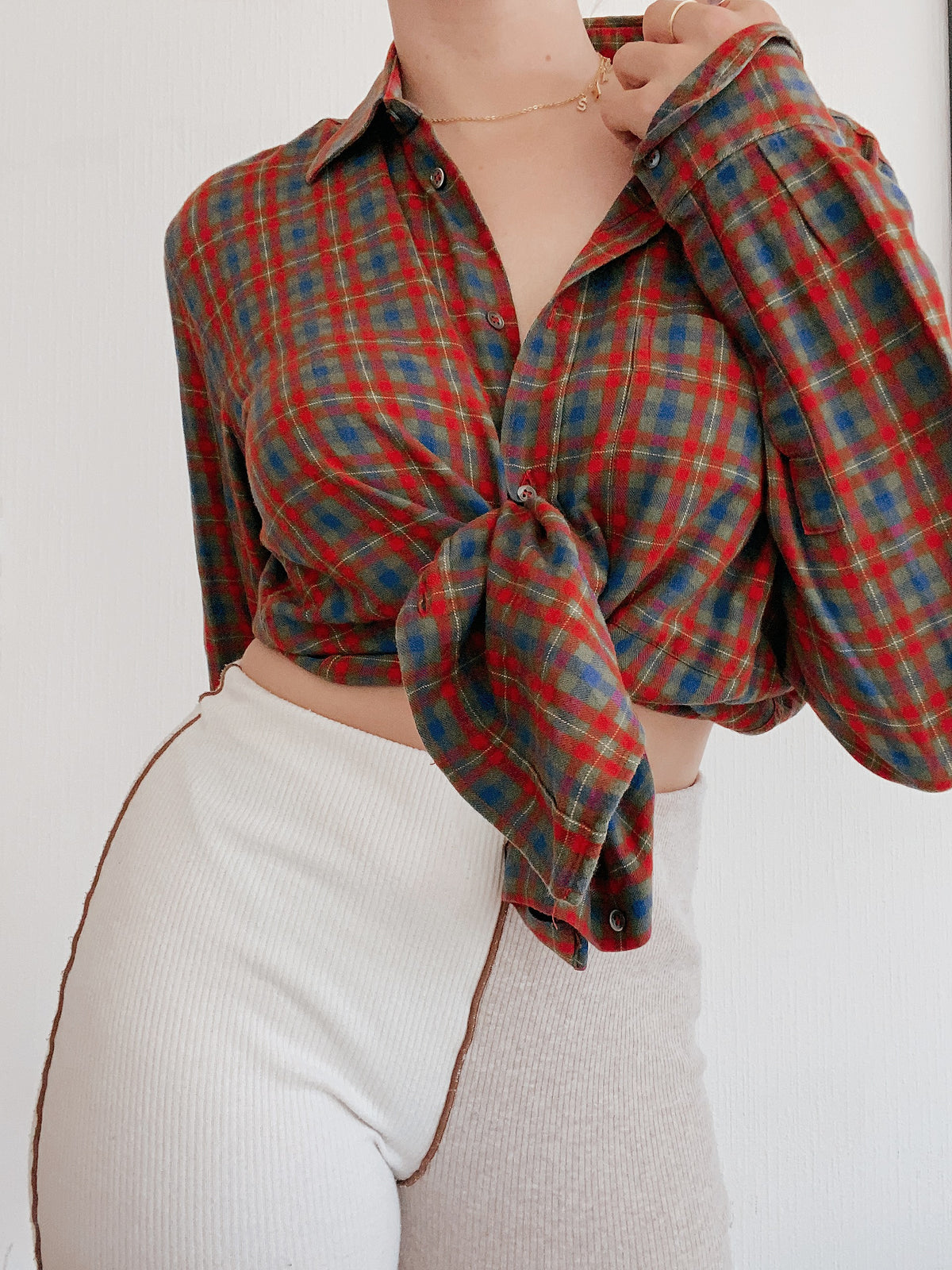 Chemise Vintage à carreaux oranges/bleus/verts L