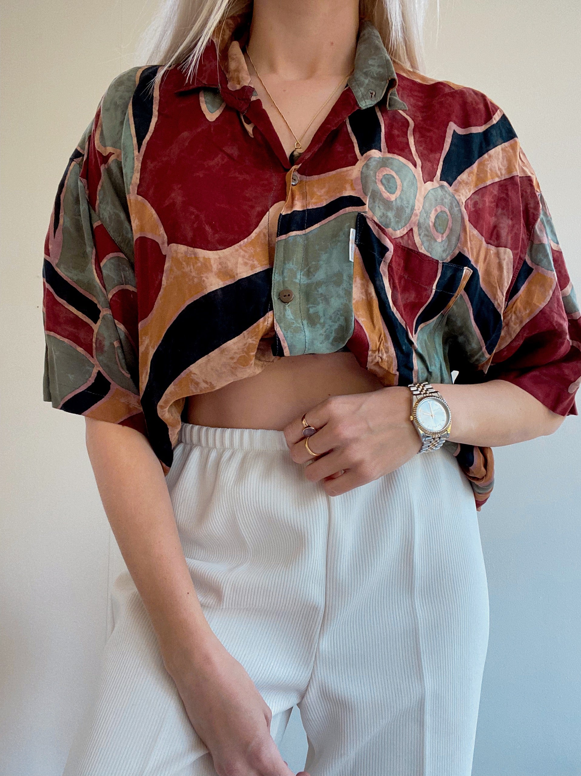 Chemise Vintage 80/90s à motifs bordeaux/verts