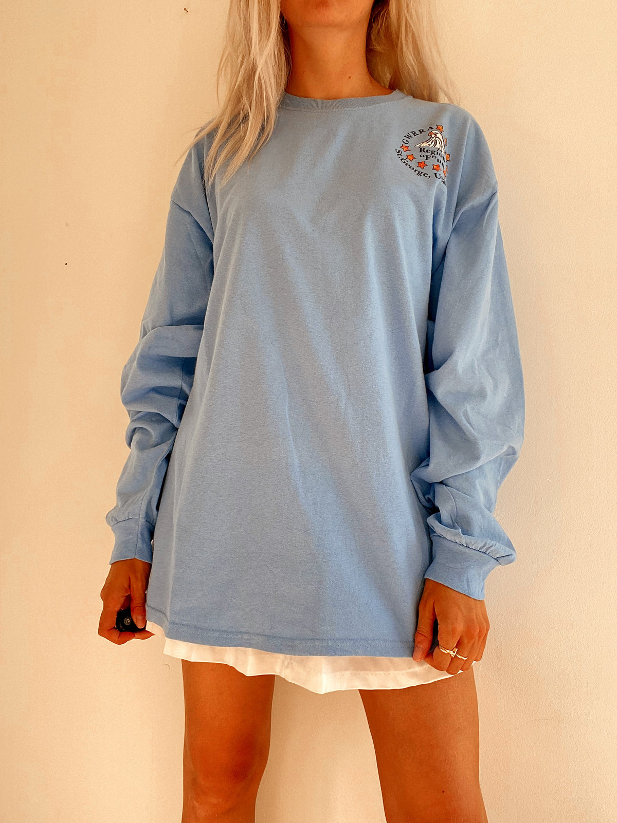 Vintage USA Langarm-T-Shirt hellblau XL