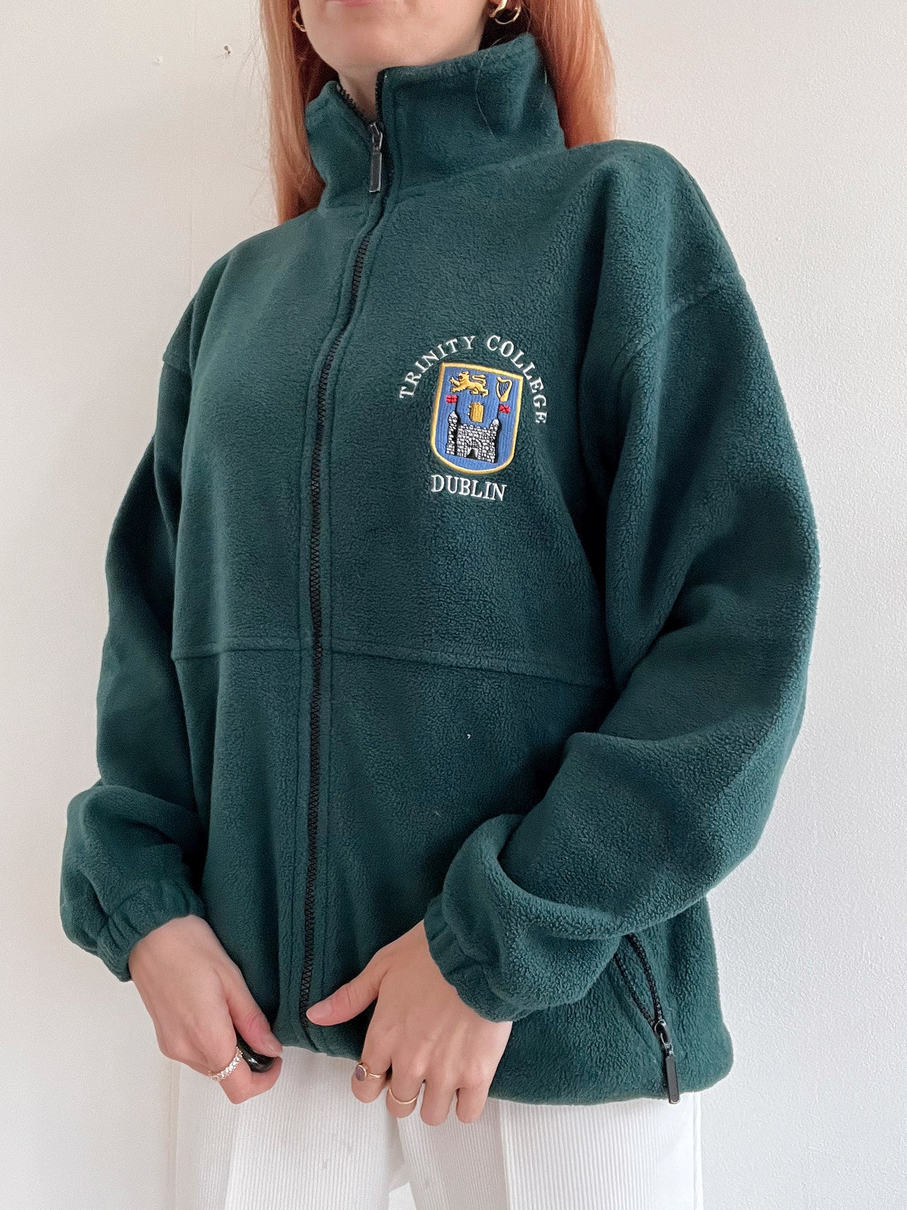 Vintage dunkelgrüner Fleecepullover M