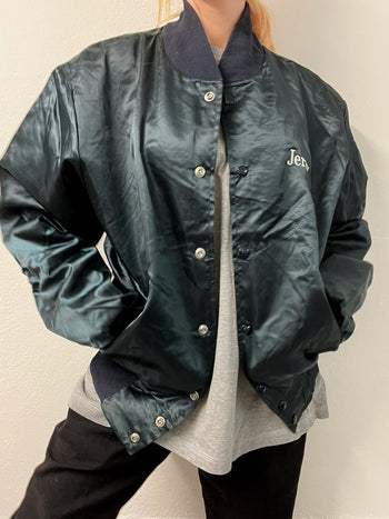 Bomber vintage américaine bleue foncée/grise brodée XL