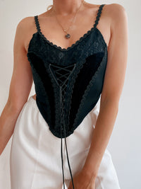 Corset/Lingerie noir en velours et dentelle S