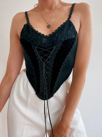 Corset/Lingerie noir en velours et dentelle S