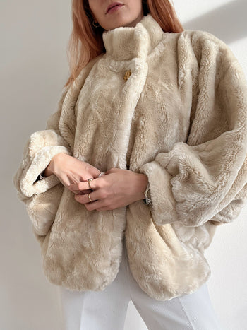 Veste vintage blanc cassé en fausse fourrure oversized S