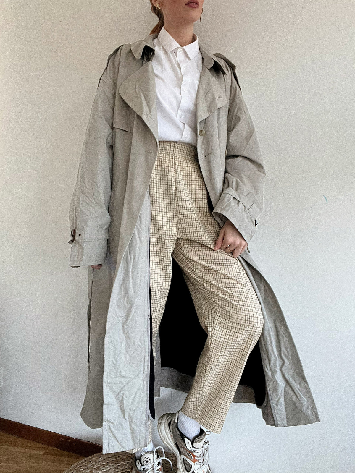 Trench coat vintage gris/beige  L oversized