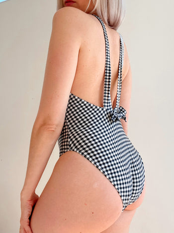 Maillot de bain vintage une pièce carreaux vichy noir et blanc L