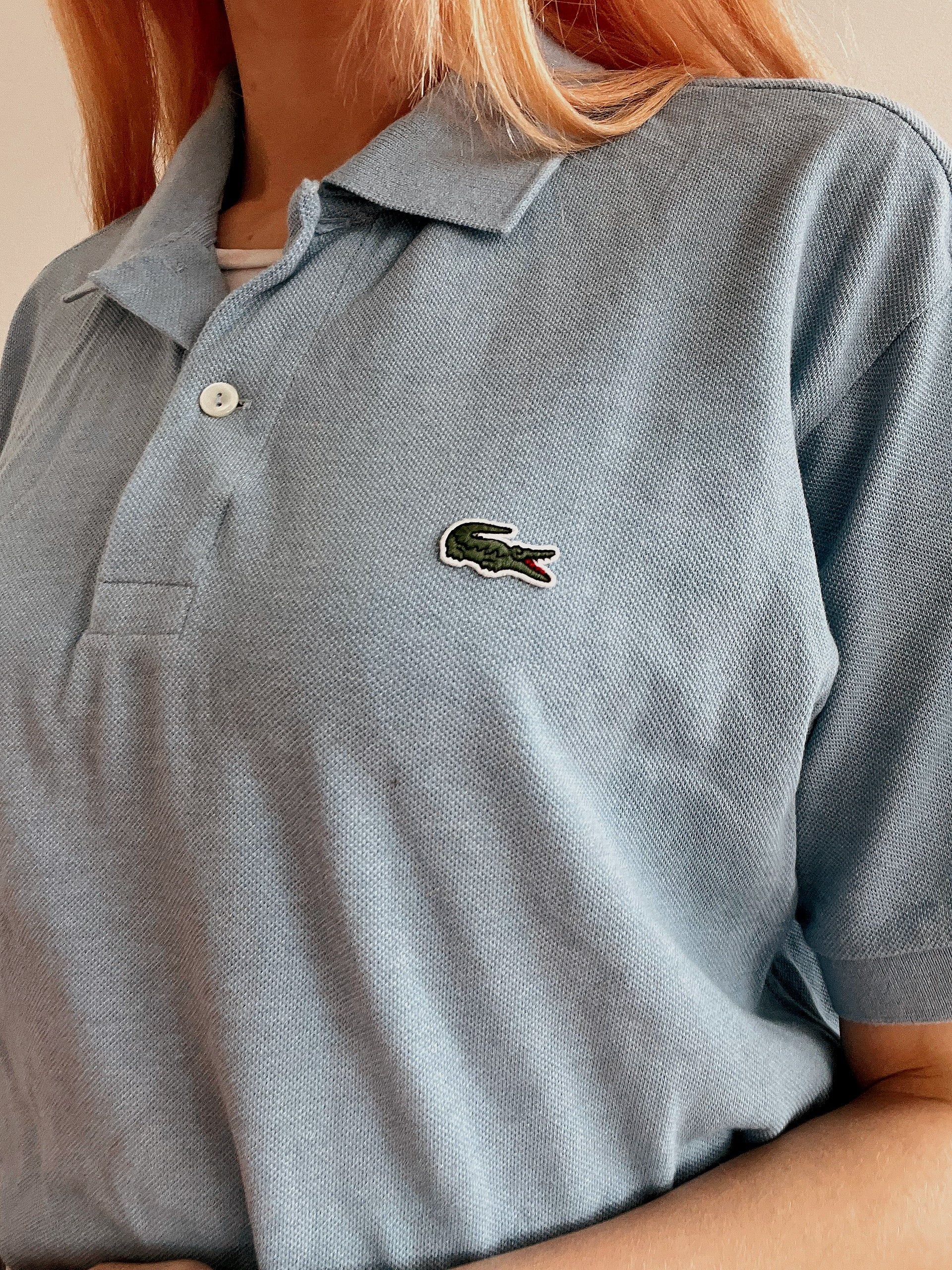 Lacoste L white striped mauve polo shirt