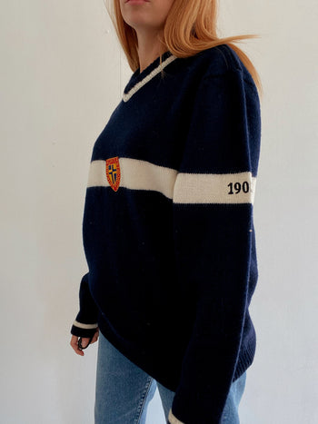 Vintage dunkelblauer Wollpullover L