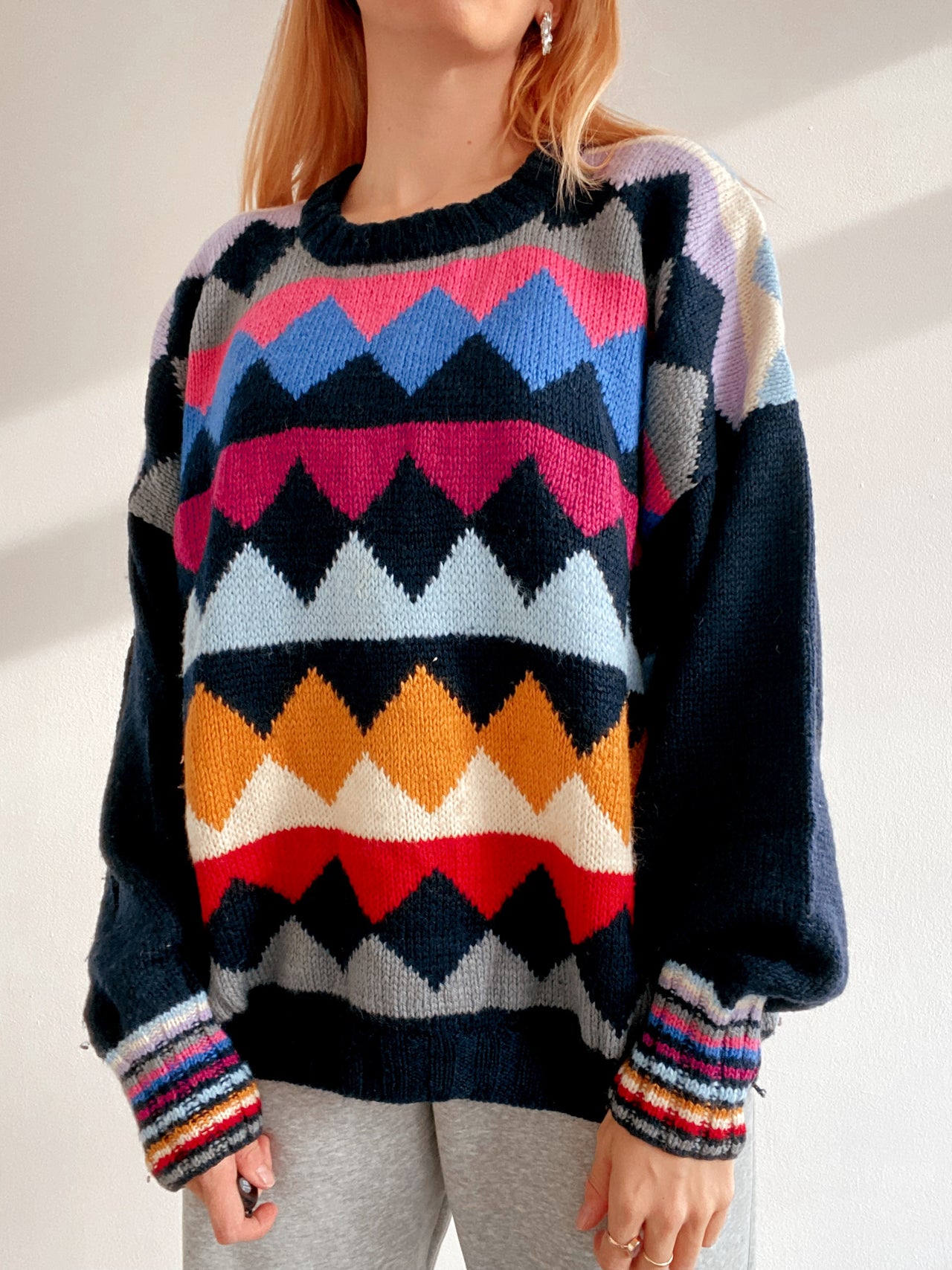 Pull vintage en laine multicolore XL