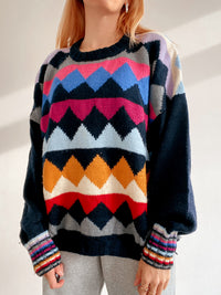 Pull vintage en laine multicolore XL