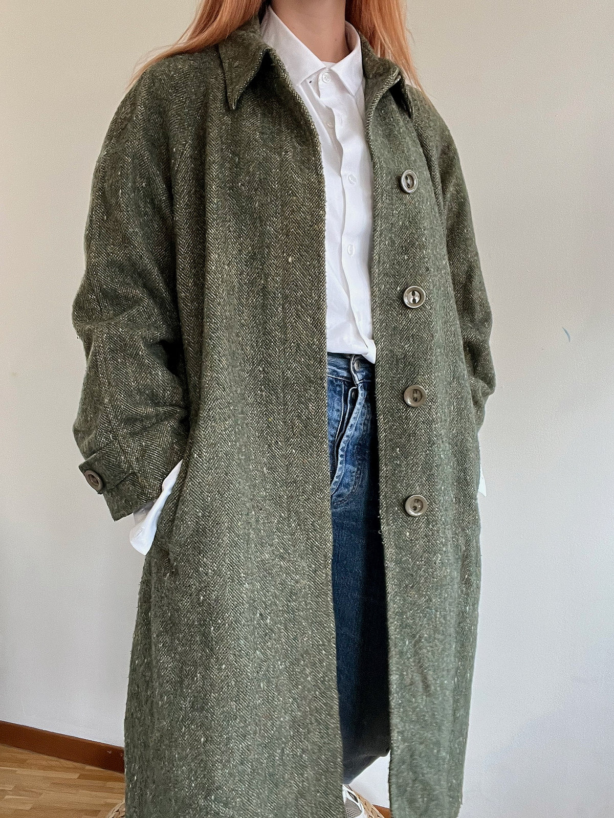 Vintage grüner Wollmantel M/L