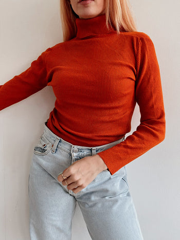 Pull à col roulé vintage orange S