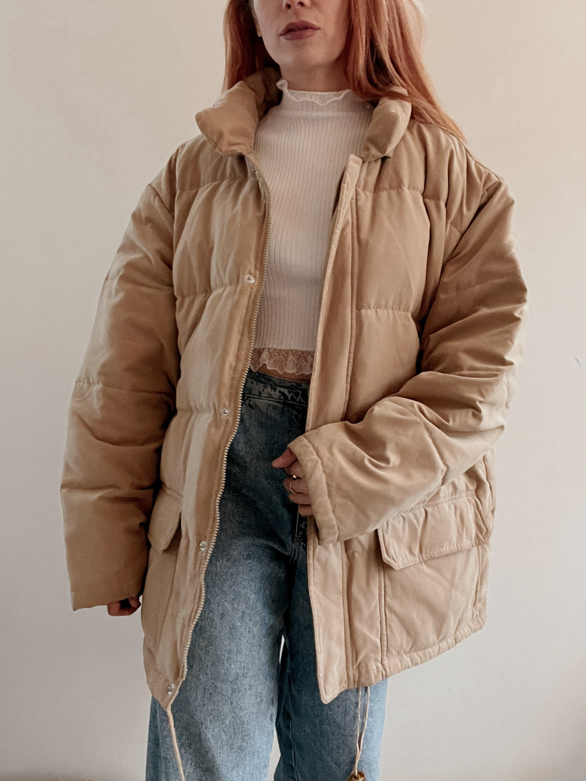Doudoune vintage beige plume d’oie XL