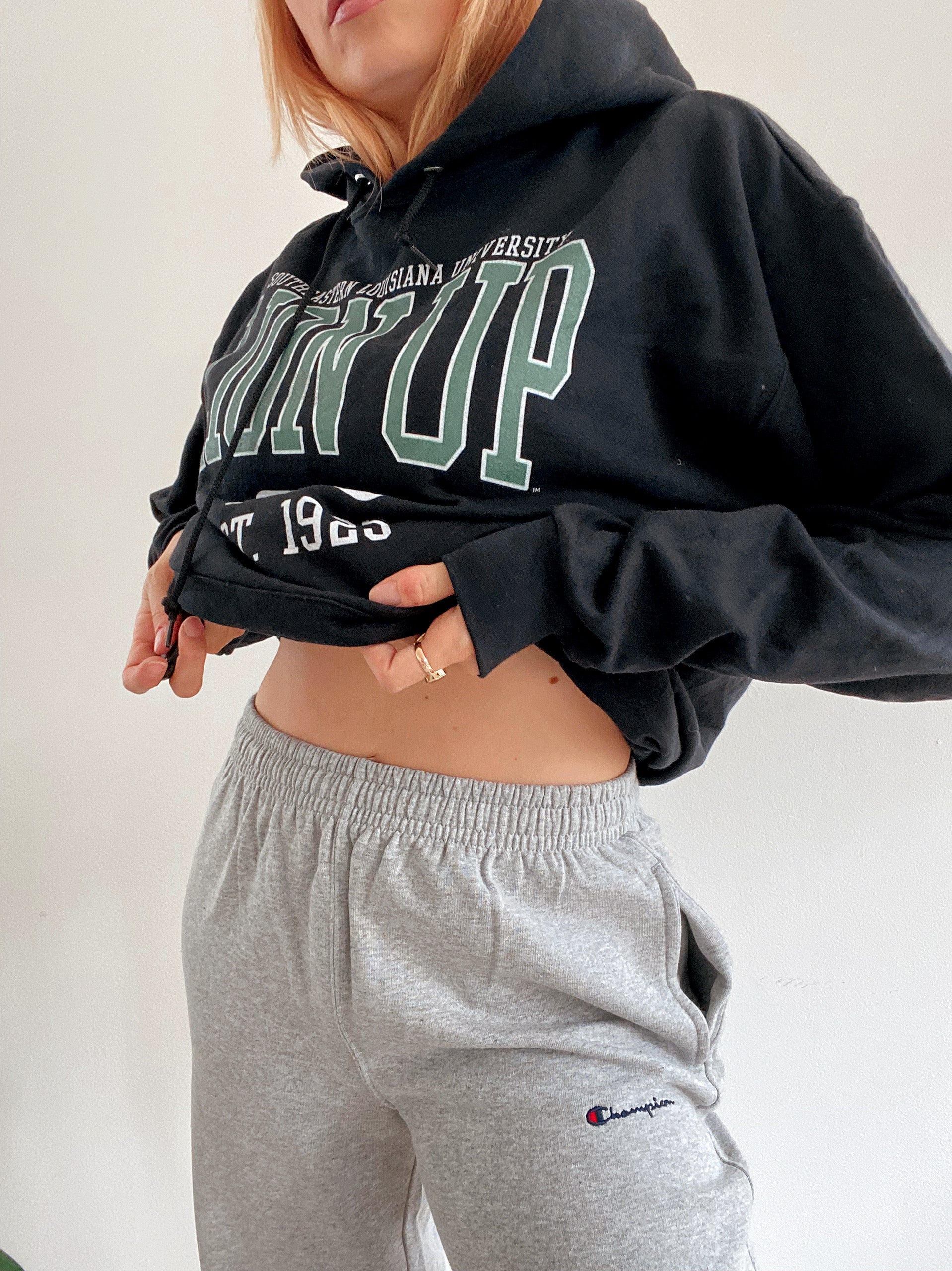 Pull vintage américain noir et vert à capuche L