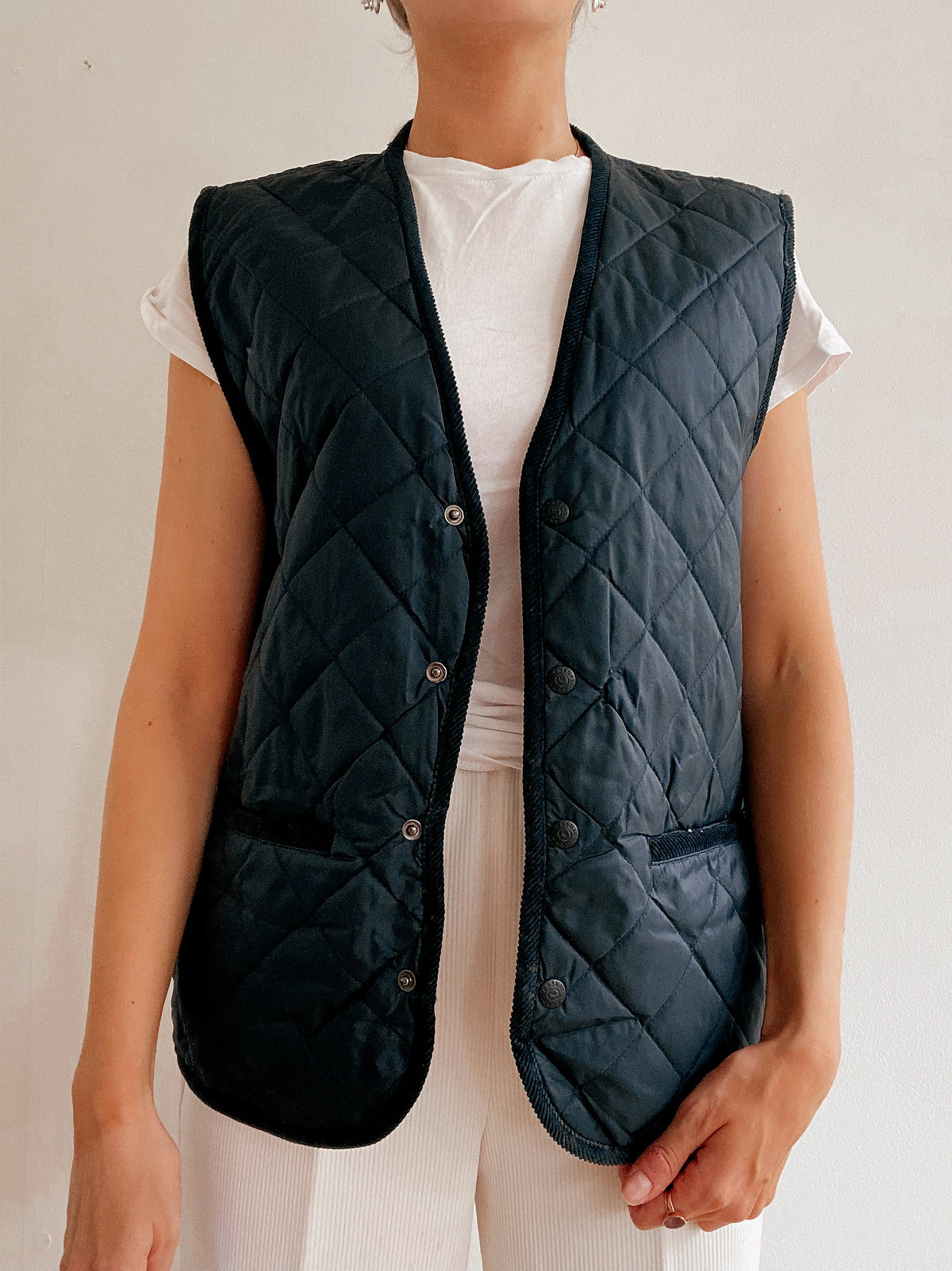 Gilet vintage sans manches bleu foncé M