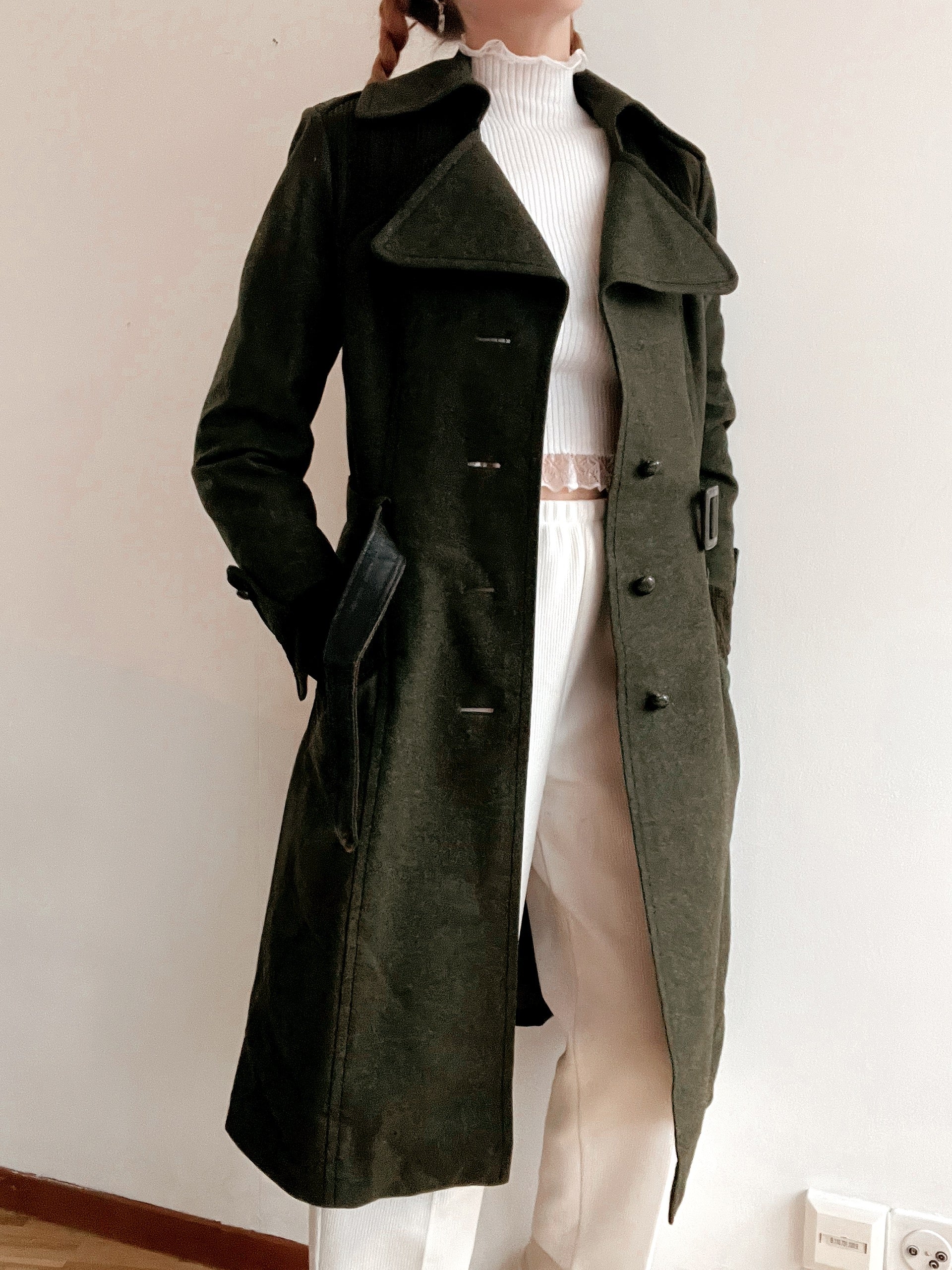 Vintage Khaki-Wollmantel S/M