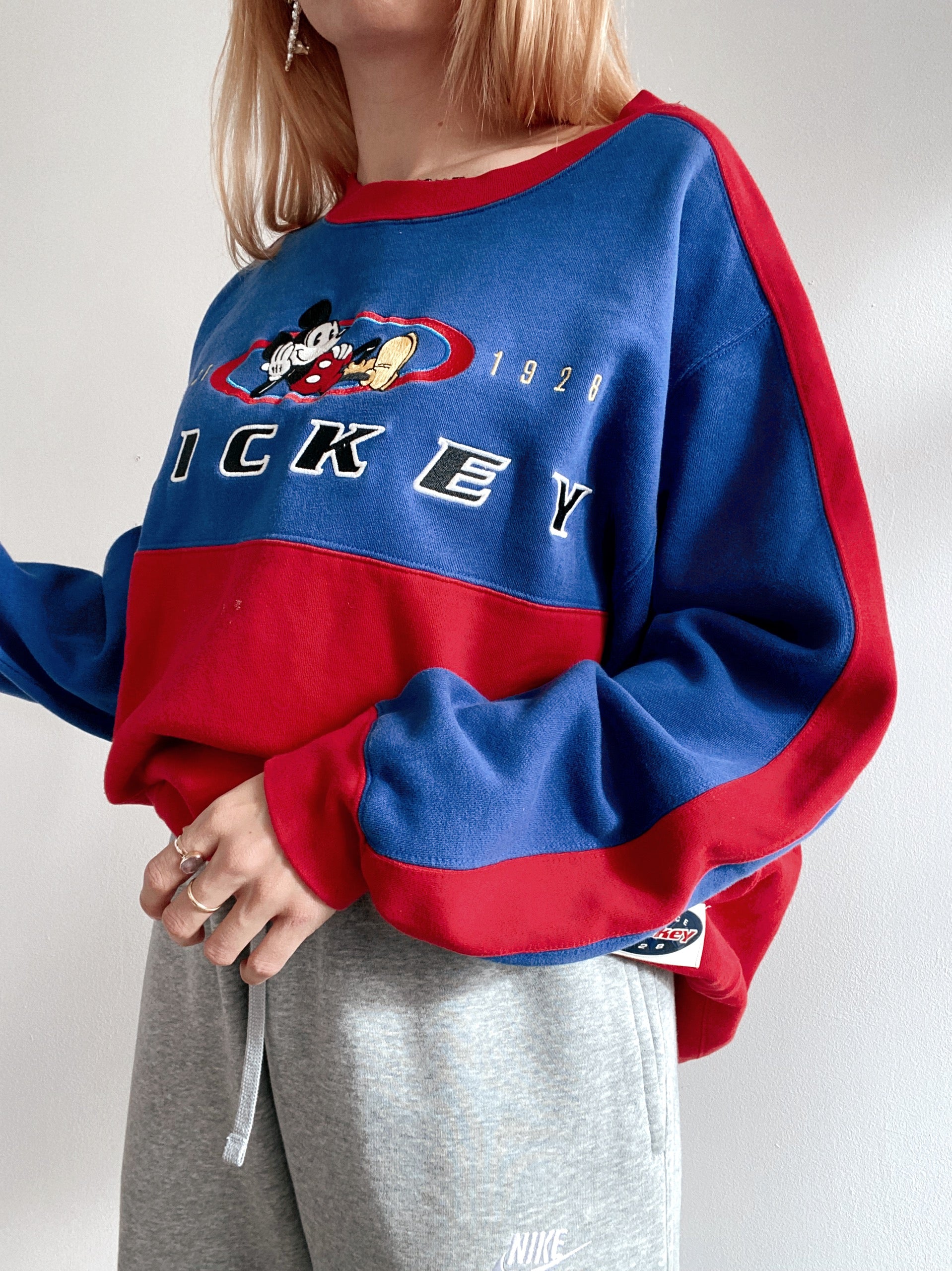 Vintage Mickey Pullover Rot und Blau L