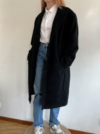 Schwarzer Vintage Wollmantel L