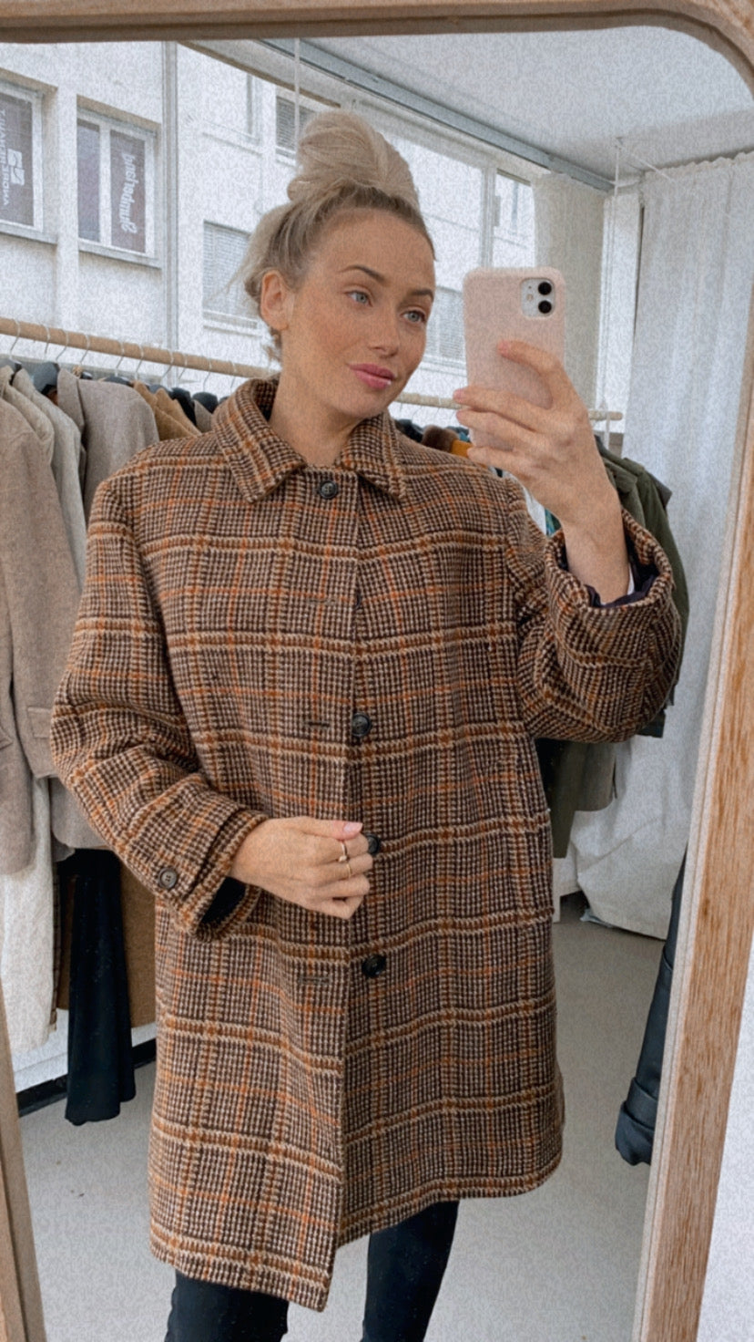 Manteau en laine à carreaux beiges M