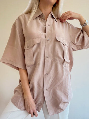 Vintage 80/90s beige and khaki shirt with patterns L