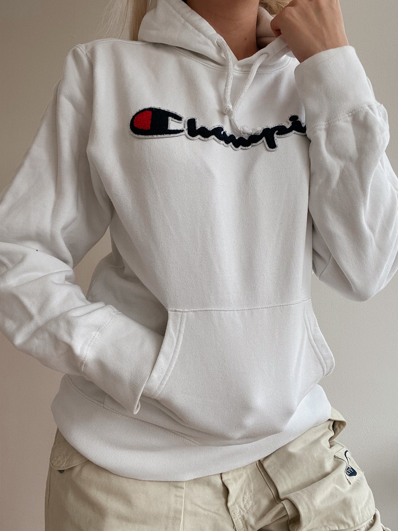 Pull blanc à capuche Champion M