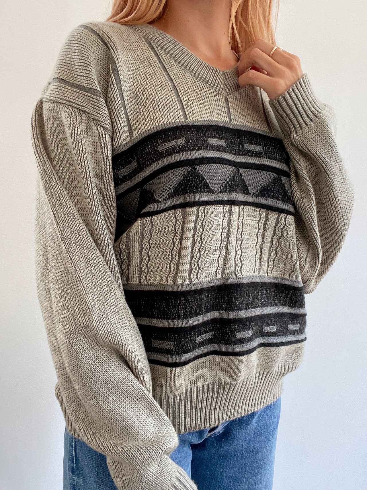 Pull vintage en laine beige