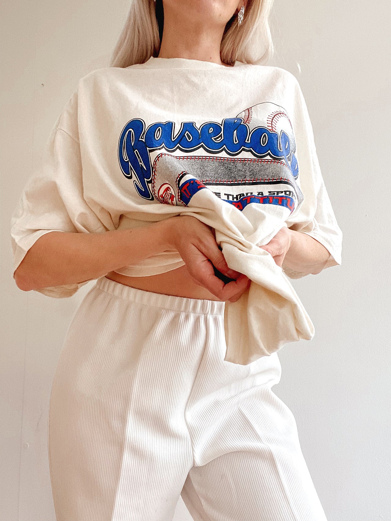 T-shirt vintage USA Baseball blanc cassé XL