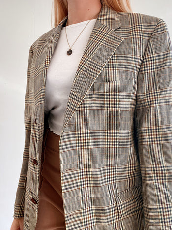 Veste Blazer oversized vintage carreaux beige