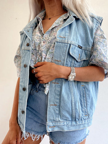 Gilet en jeans vintage bleu clair XL