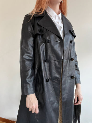 Trench coat vintage noir brillant S