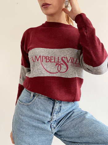 Pull vintage américain bordeaux et gris S