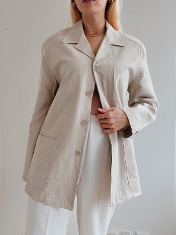 Veste blazer vintage beige en lin L