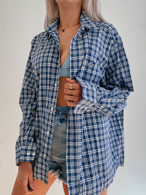 Chemise vintage Lacoste à carreaux bleu XL