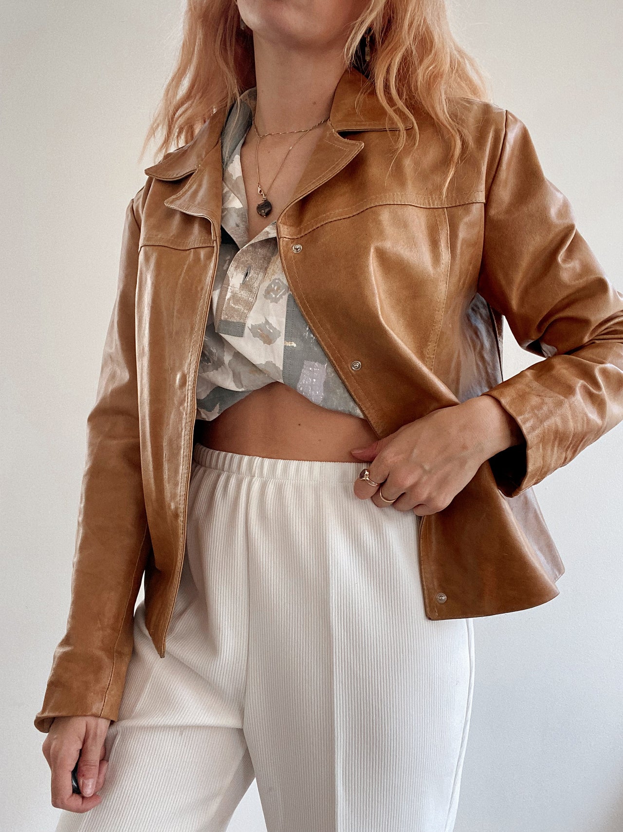 Veste en cuir oversized camel M