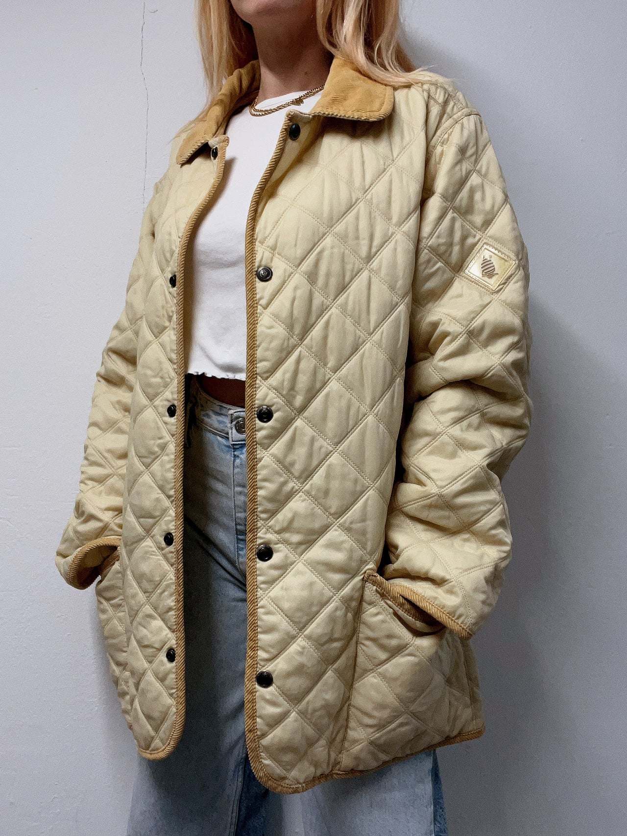 Veste vintage matelassé beige/jaune L