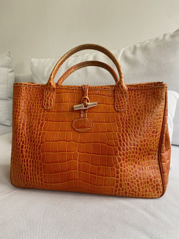 Sac à main en cuir orange Longchamp