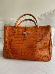 Orangefarbene Lederhandtasche von Longchamp 
