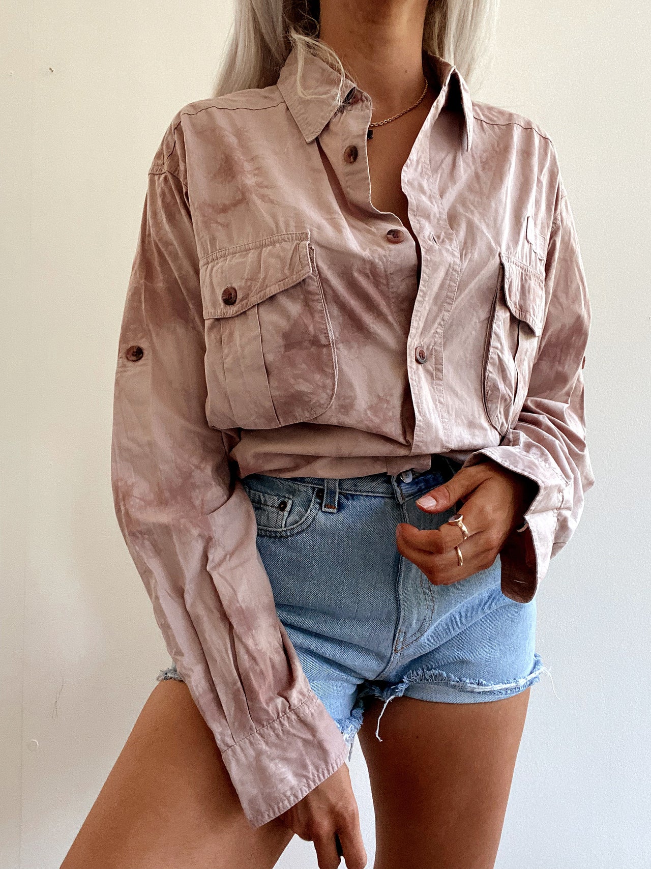 Chemise Vintage 80/90s à longues manches rose délavée