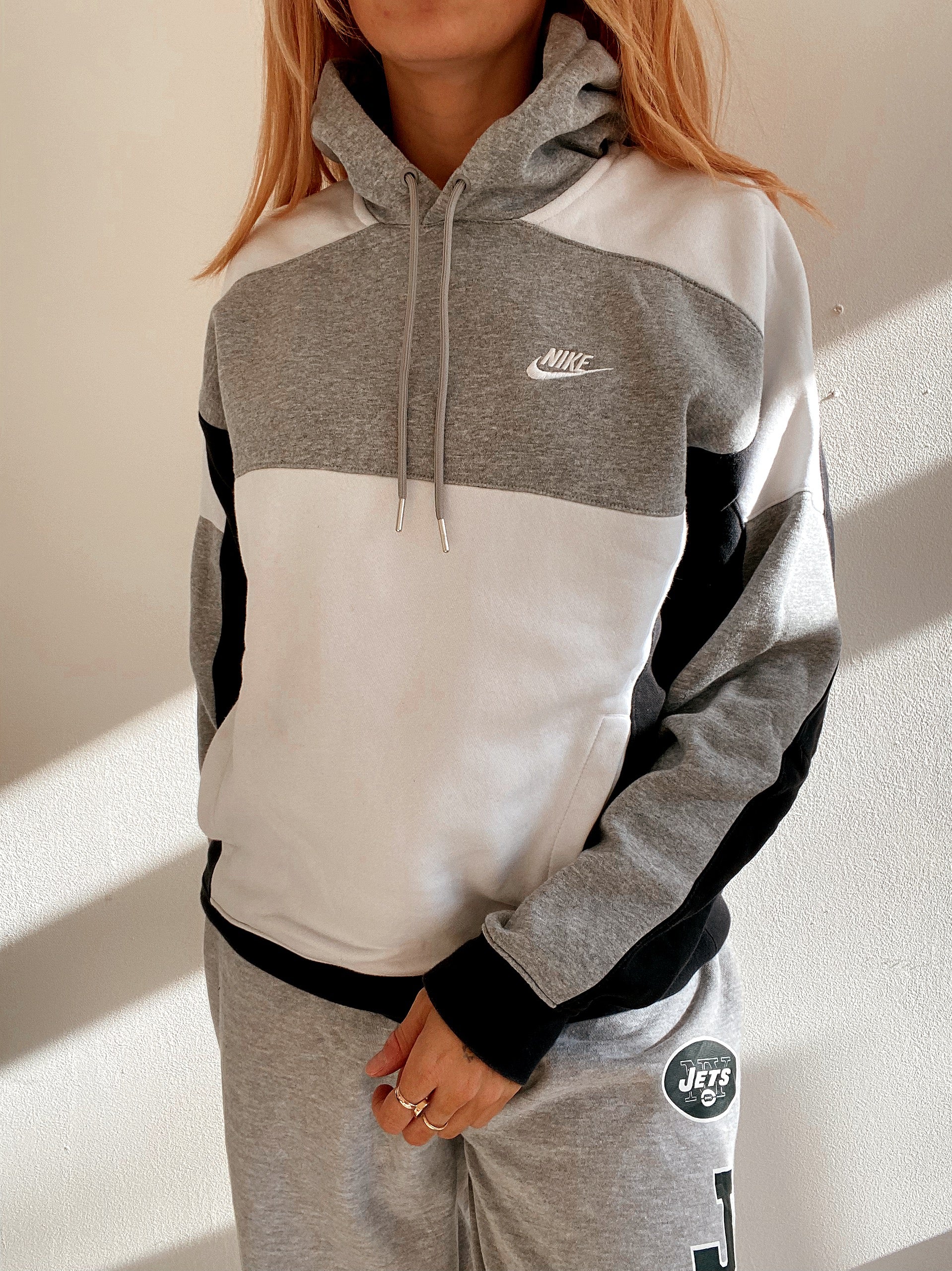 White and blue jacket with orange collar Adidas XL