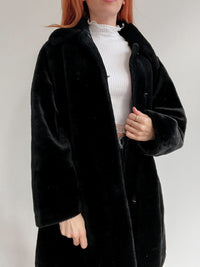 Vintage schwarzer Kunstpelzmantel M/L