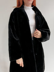Manteau vintage noir en fausse fourrure M/L