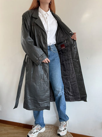 Trench coat gris vintage en cuir L