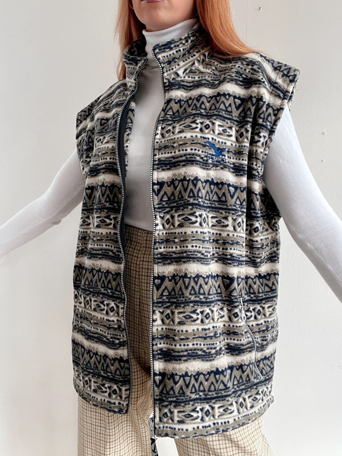 Gilet vintage sans manche polaire gris/beige XL