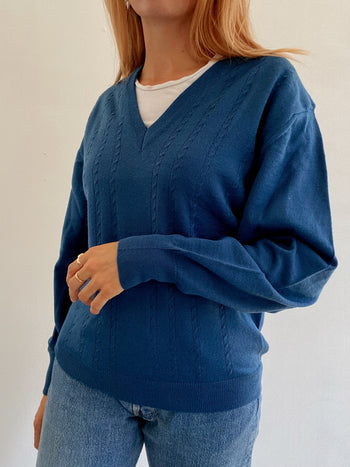 Pull vintage en maille bleu M/L