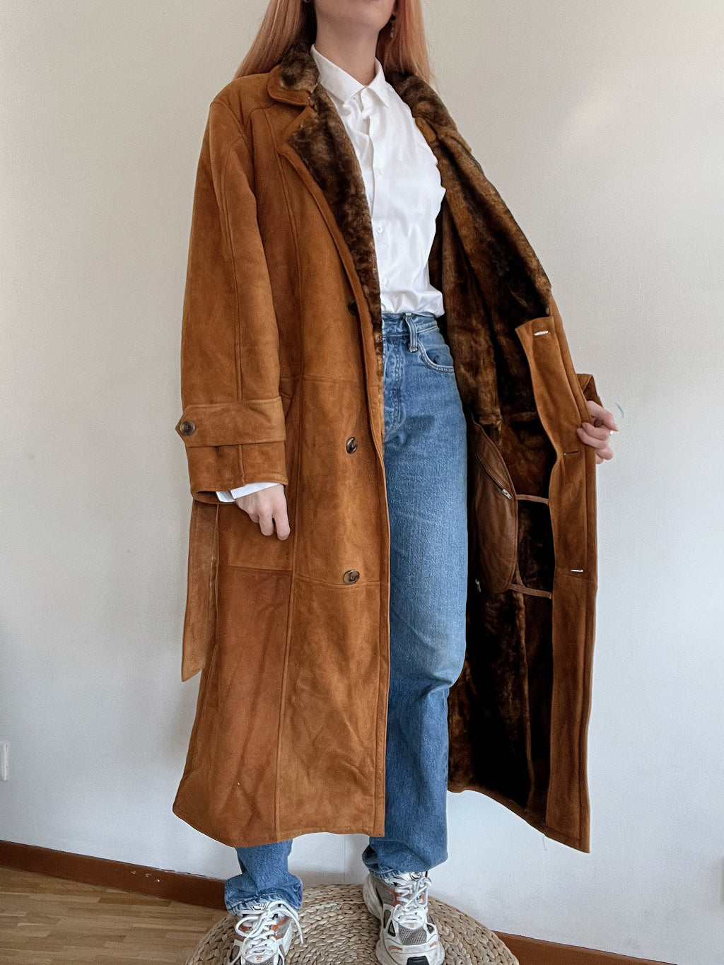 Brauner Wildleder-Lammfellmantel M/L 