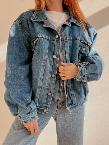 Veste en jeans vintage bleue intérieur mouton L