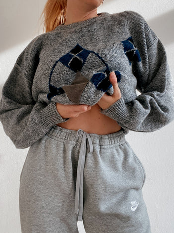 Pull vintage en laine gris L