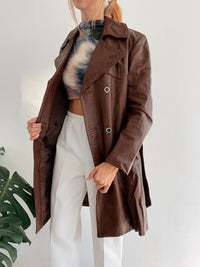 Trench en cuir mi-long marron M/L