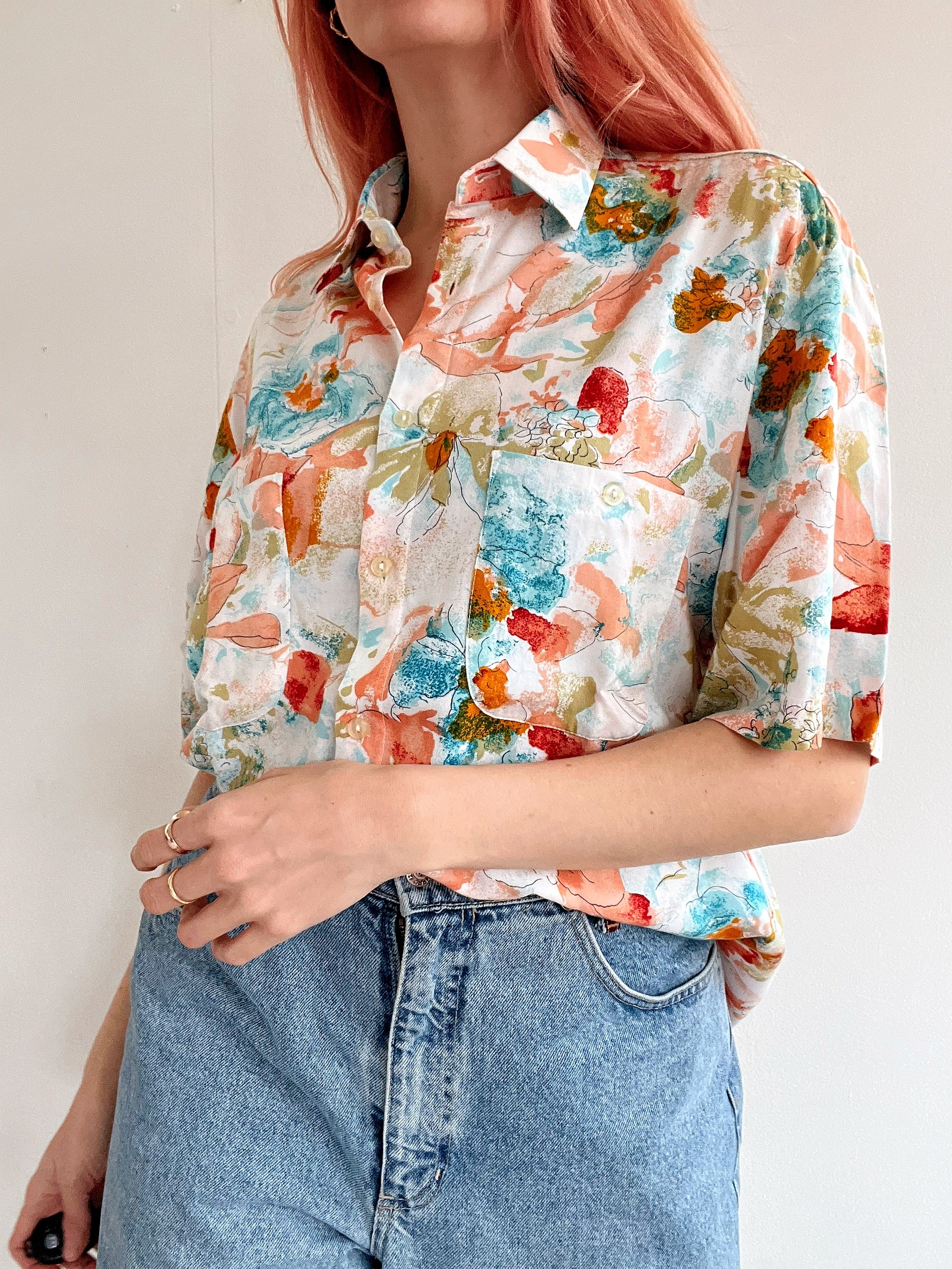 Chemise vintage à fleurs multicolore